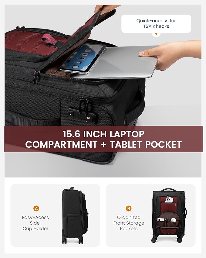 Carry On Luggage 22x14x9 Airline Approved, 22-Inch Suitcases with Spinner Wheels, Softside Carry-on Luggage with TSA Lock for Men Women Business Trip, Lightweight Large Capacity Luggage for Travel - Image 3