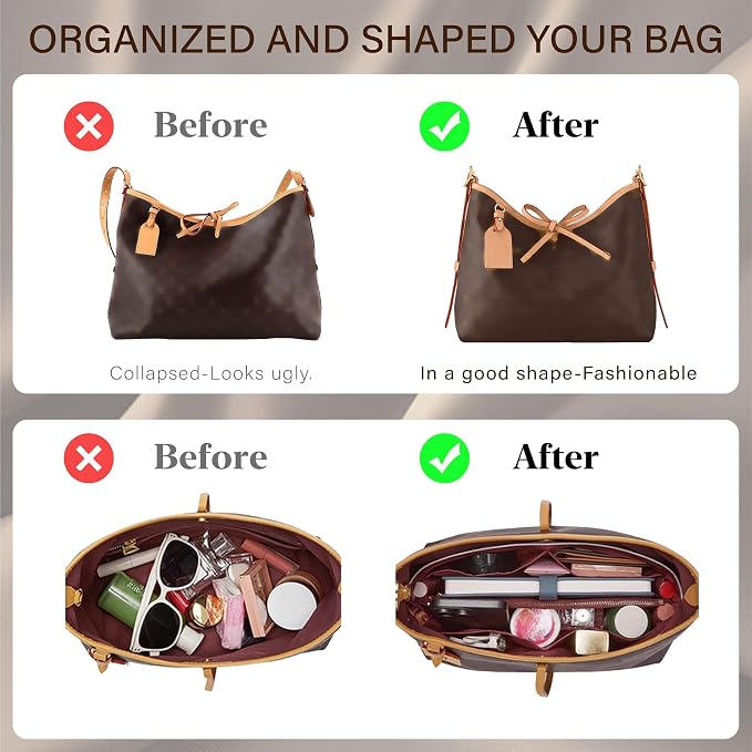 Doxo Purse Organizer Compatible with LV Carryall MM, Upgraded Lightweight Zipper Bag Insert with 8 Compartments, Custom Fit Inside Handbag Divider Shaper Accessories（White-Red,MM） - Image 5