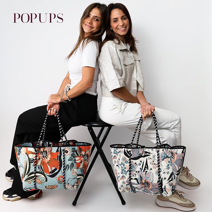 POPUPS Large Neoprene Tote Bag for Women - Everyday Designer Handbag for Travel Work and Beach with Pockets and Zipper Pouch - Image 9