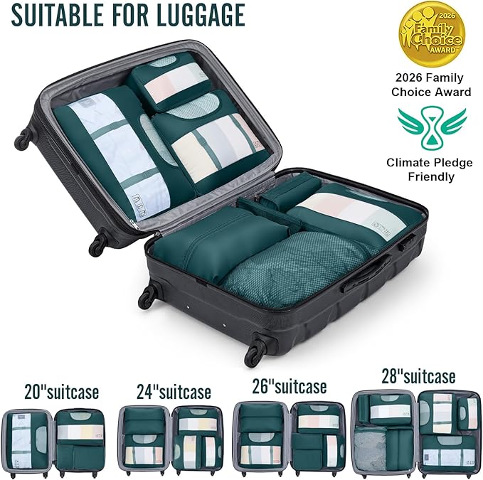 Veken 8 Set Packing Cubes for Travel Essentials,Anti-Wrinkle Buckled Suitcase Organizer for Shoe & Toiletry Bag,Carry On Luggage Bag with 99+ Count Mesh Holes for Airplane & College Dorm Accessories - Image 6