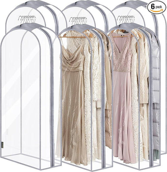 BALEINE 60'' Clear Garment Bags, 10.5'' Wide PEVA Suit Bag for Closet Clothes Dresses Suit Coats Storage (Clear, 6PK) by BALEINE