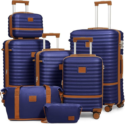 Joyway Luggage Set 7 Piece Suitcase Sets with Spinner Wheel,Hardside Expandable Travel Laggage with TSA Lock(18/20/24/28 Navy) by Joyway