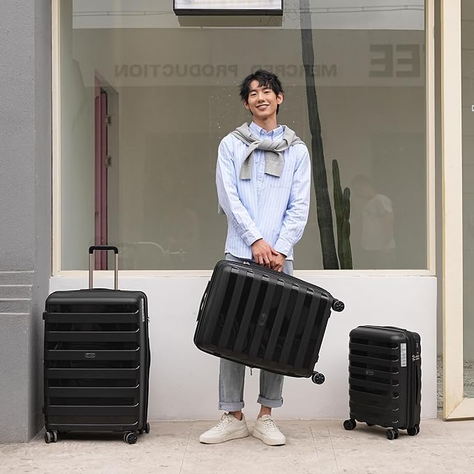 GinzaTravel PP material 3-piece expandable luggage sets with Spinner Wheels， Suitcase with TSA Lock，Large Luggage for Family Travel carry on 20/24/28，Black color - Image 8