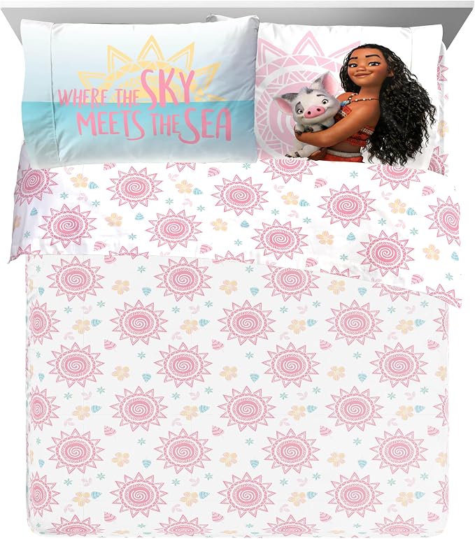 Disney Moana Queen Comforter Set 7 Piece Kids Bedding for Girls, Multi | Bed in a Bag, Comforter Sheets Shams Pillowcases, Official Brand, Soft Microfiber, Machine Washable, Girls Gift - Image 3