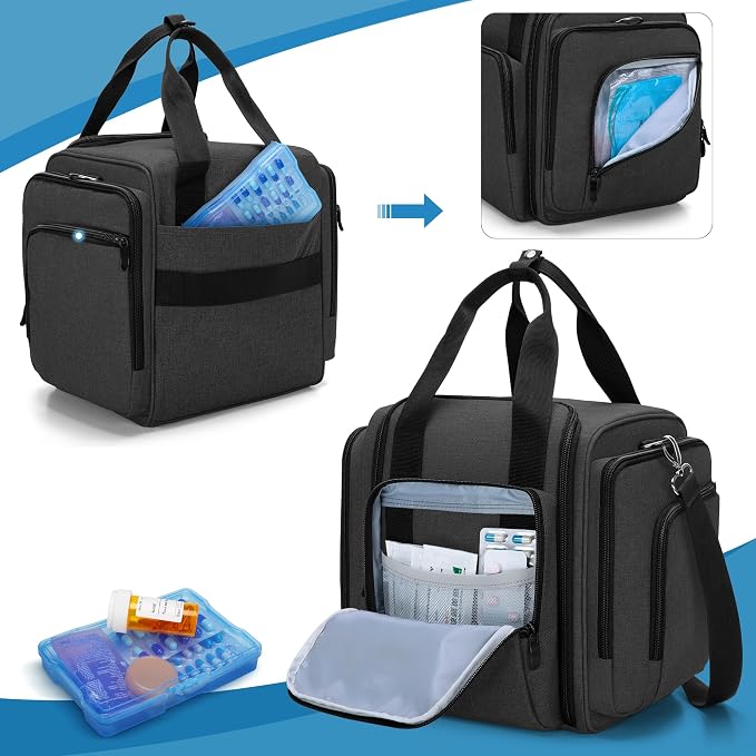 BAFASO Large Pill Bottle Organizer with 4 Inner Removable Pouches, Medicine Bag Come with Shoulder Strap (BAG ONLY), Black - Image 5