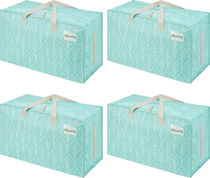 VENO 4 Pack Extra Large Heavy Duty Moving Bags with Wide Opening & Reinforced Handles, Reusable Storage Tote Bags with Strong Zippers for Clothes, College Dorm Essentials & Moving Supplies by Veno