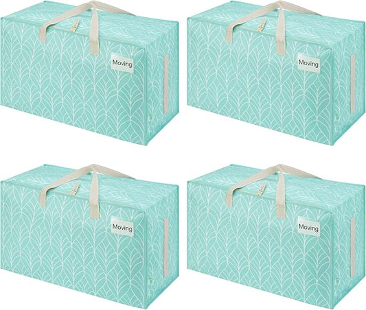 VENO 4 Pack Extra Large Heavy Duty Moving Bags with Wide Opening & Reinforced Handles, Reusable Storage Tote Bags with Strong Zippers for Clothes, College Dorm Essentials & Moving Supplies by Veno
