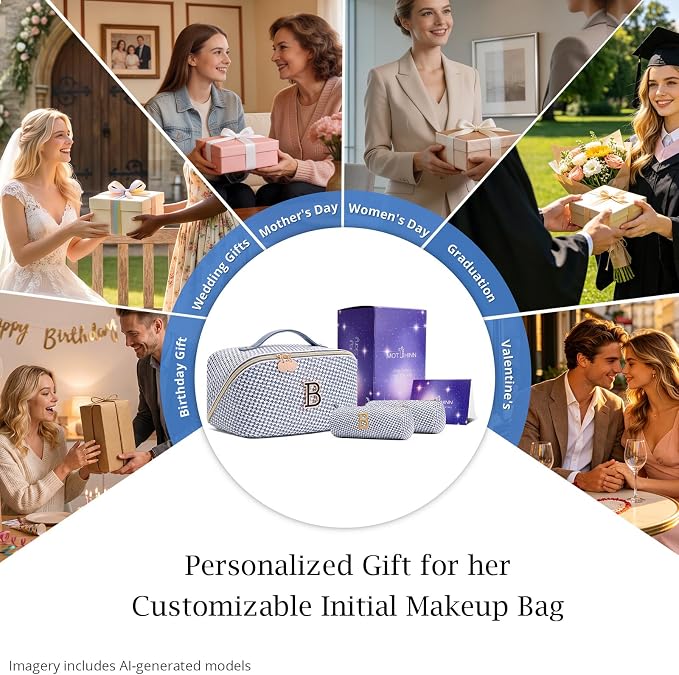 Personalized Gift Travel Makeup Bag: Initial Makeup Organizer Bag for Women | 3-in-1 Custom Make up Bag Set - Vegan Leather Travel Cosmetic Bag - Luxury Gift for Women – Birthday, Anniversary, Graduation - Image 7