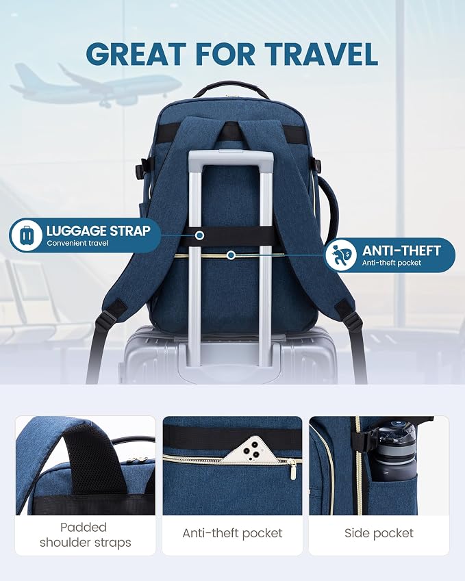 LOVEVOOK 40L Travel Backpack Flight Approved Carry on Backpack,3 Packing Cubes,Waterproof Personal Item Travel Bag,TSA Carry on Luggage Suitcase Travel Essentials,Gifts for Women & Men,fits 17" Laptop - Image 6