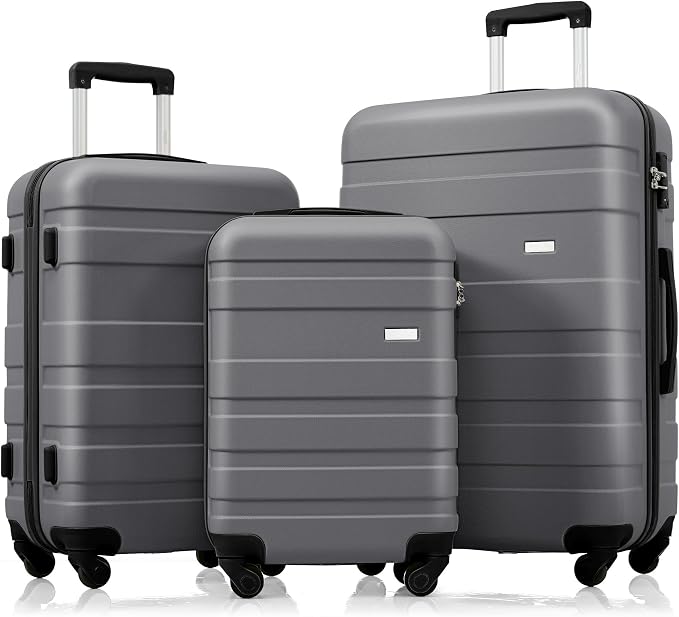 Luggages 3 Piece ABS Hardside Luggage Sets Spinner Wheels Suitcase by Merax