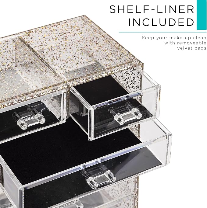 Sorbus Acrylic Makeup Organizer Set, 6-Drawer Vanity & Countertop Cosmetic Storage with Small & Wide Compartments, Glitter Makeup Storage for Brushes, Jewelry – Holiday Gift for Women & Teens - Image 6