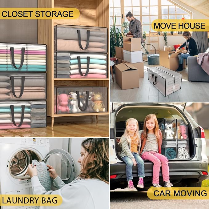 Heavy Duty Extra Large Clear Moving Bags with Strong Zipper Handles | 4 Pack Clothes Storage Bags Totes Space Saving Moving Boxes Bins Packing Bags for College Dorm Compatible with Ikea Frakta - Image 7