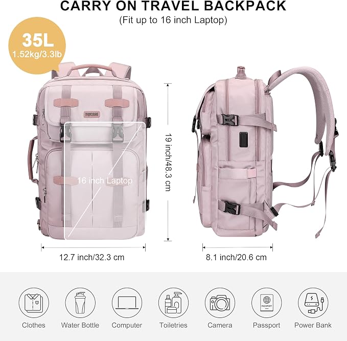 PIJUSHI Travel Backpack for Women, 3-In-1 Convertible Bag with Multi-Pocket | Carry On Luggage Duffle with 16" Laptop Compartment, Anti-Theft Back Pocket, USB Port for Daily, Airport - Image 9