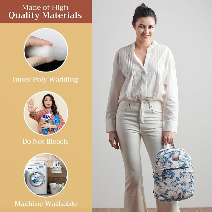 Maison d' Hermine Backpack for Women Men Cotton Shoulder Multipurpose Rucksack with Small Pouch Lightweight Multi Pocket Bag for Travel Work Beach Perfect for Spring Summer (Bonobo - Blue) - Image 3