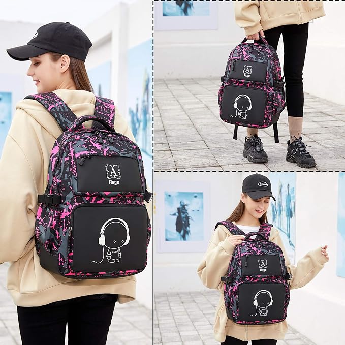 Asge boys backpack for kids camo bookbag for middle school bags travel back pack (Pink) - Image 7
