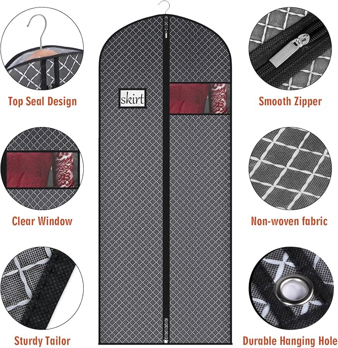 Univivi 60 Inch Lightweight Garment Bag for Hanging Clothes, 10 Pack, Black | Breathable Dress Bag, Dustproof Hanging Garment Bag, Clear Window and ID Card Holder for Coats, Dresses - Image 3