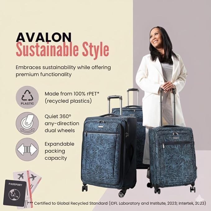 Ricardo Beverly Hills Avalon Softside 2-Piece Luggage Set Made with Sustainable 100% rPET, Lightweight, Eco-Friendly Travel, Expandable, Dual Spinner Wheels, Serengeti Night, (20" & 28") - Image 7