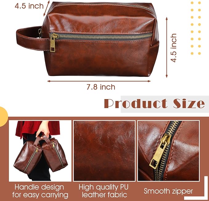 Hillban 10 Pcs Groomsmen Gift Leather Toiletry Bag for Men Travel Shaving Kit Bathroom Bag Make up Cosmetic Proposal Supplies for Wedding Favor Grooming Anniversary Boyfriend Father(Dark Brown) - Image 2