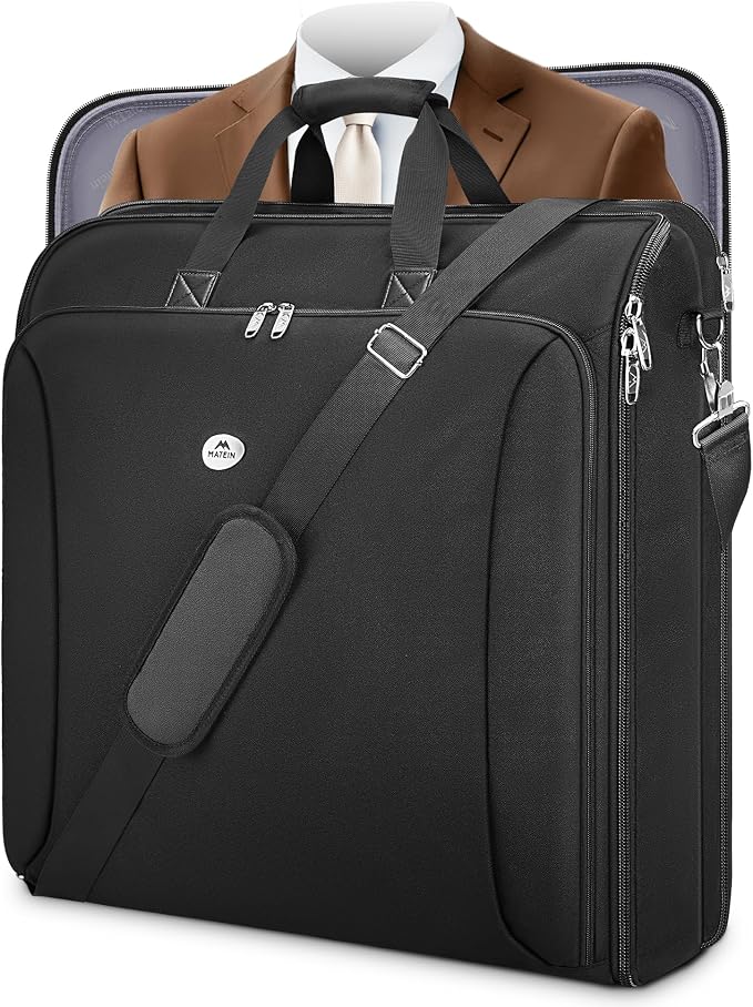 MATEIN Garment Bags for Travel, Large Double Layer Suit Bag Up to 6 Suits | Foldable Carry On Garment Luggage, Convertible Business Suitcase, For Hanging Clothes, For Men Women, Shoulder Strap, Black by MATEIN