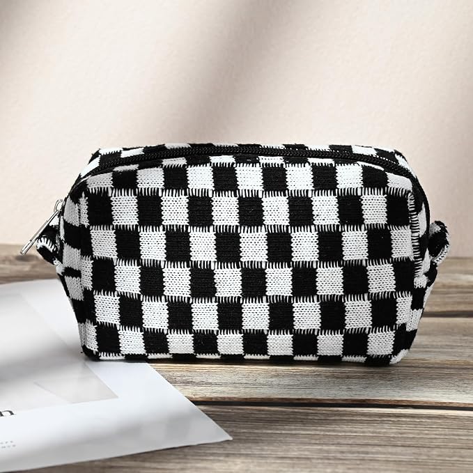 SOIDRAM 2 Pack Checkered Makeup Bag for Women, Cute Makeup Pouch Small Makeup Bag Travel Cosmetic Organizer for Toiletries, Brushes & Skincare - Image 8