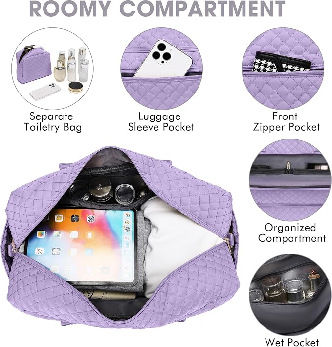 Travel Duffle Bag Weekender for Women - 38L Carry-On Overnight Bag Personal Item Bag with Shoe Compartment & Wet Pocket Weekend Tote Bags with Toiletry Bag Hospital Bags for Labor and Delivery - Image 2