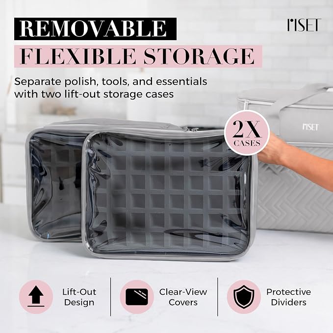 Nail Polish Organizer Case - Structured Spill-Proof Travel Bag with Reinforced Stitching, Strong Zippers, Removable Dividers - Extra Large Manicurist Storage Box in Luxury Gift-Ready Packaging - Gray - Image 5