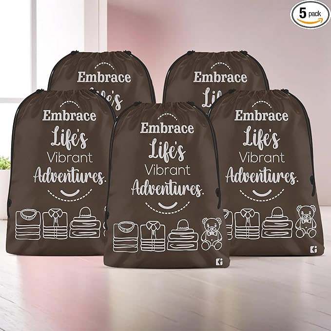 Kuber Industries Pack of 5 Cloth Storage Bag | Non-Woven Storage Organizer | Travel Cloth Carrying Bag | Garments Cover for Laundry | Travel Storage Organizer for Clothing | Large | Brown by Kuber+Industries