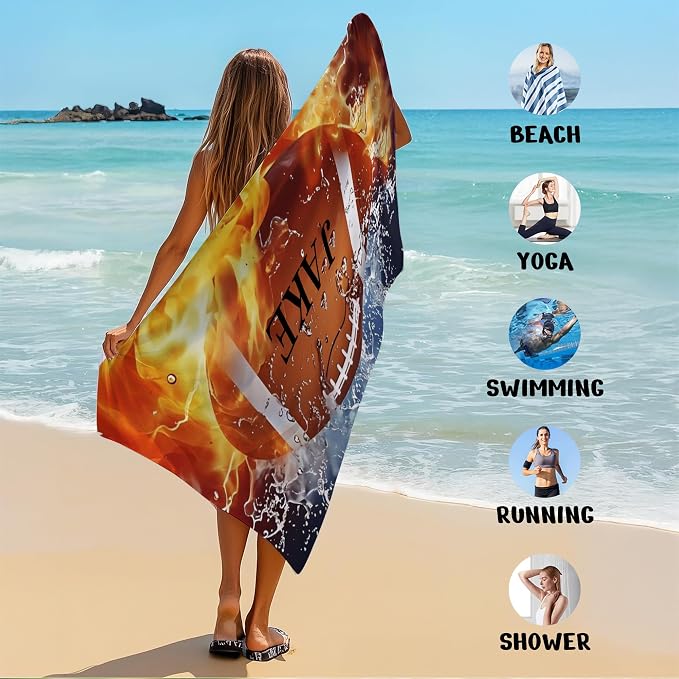 Personalized Beach Towel With Name, Custom Beach Towel with Text, Customized American Football Microfiber Pool Towel, Quick Dry & Absorbent Swim Towel for Adult,Anniversary, Birthday, Summer Holiday - Image 6