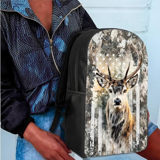 GIFTPUZZ Deer American Flag Backpack 17 Inch Set Boys | Camo 4-in-1 Lunch Box Set, Water Bottle Holder, 3rd Grade Elementary School, Ages 8-10 - Image 4
