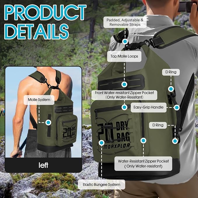 MORXPLOR Dry Bag Waterproof,5L/10L/20L/30L/40L/55L Roll Top Dry Bag Backpack with WaterProof Phone Case for Swim,Kayak - Image 4