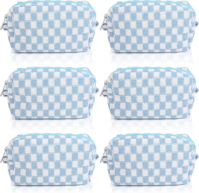 SOIDRAM Checkered Makeup Bag Preppy Cosmetic Bag Bulk Blue Makeup Pouch Personalize Travel Toiletry Bag Organizer Cute DIY Makeup Brushes Storage Bag for Women - Image 8