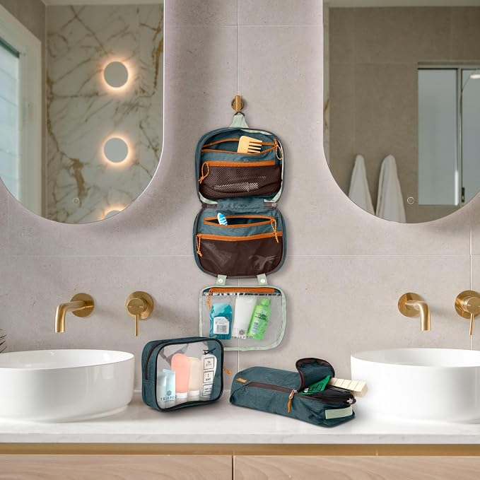 Toiletry Bag Kit 3 Piece Set: Hanging Travel Toiletry Bag + 311 TSA Cosmetic Liquid Bag + Accessory Organizer Pouch - Image 7