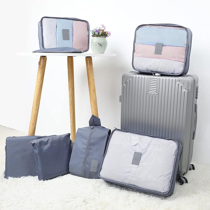AiQInu Set of 7 Waterproof Travel Organiser Packing Cubes Organizer, Shoe Bag, Luggage Bags - Image 7