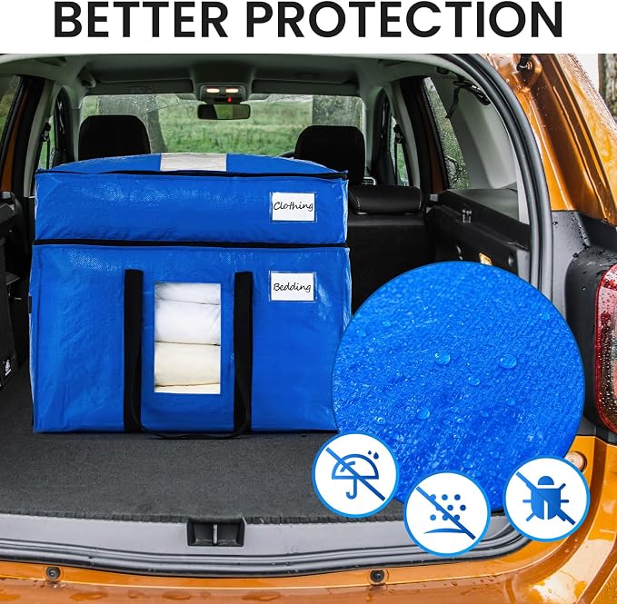 TAILI 2 Tier Extra Large Moving Bags, 4 Pack Blue Heavy Duty Totes For Storage with Visible Window, Wrap Around Handles, Storage Bags for Space Saving, Alternative to Moving Boxes - Image 8