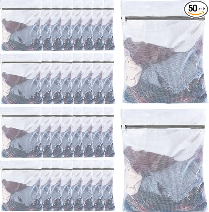 Nuenen 50 Pcs Mesh Laundry Wash Bags with Zipper Machine Washable Lingerie Bags for Washing Delicates Clothes Garment Underwear Blouse Hosiery Socks Travel (16 x 20 Inches,Gray) by Nuenen