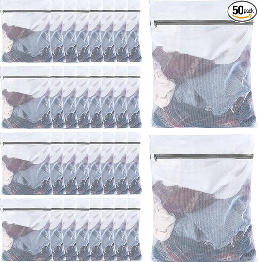 Nuenen 50 Pcs Mesh Laundry Wash Bags with Zipper Machine Washable Lingerie Bags for Washing Delicates Clothes Garment Underwear Blouse Hosiery Socks Travel (16 x 20 Inches,Gray) by Nuenen