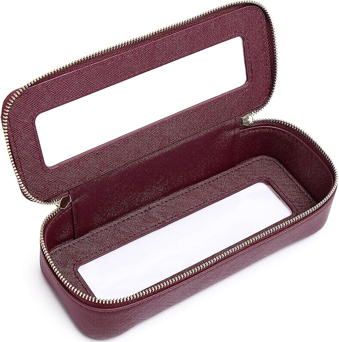 Pinkmik Makeup Brush Bag Slim Clear Makeup Bag Transparent Travel Cosmetic Case & Toiletry Bag with Zipper Small Beatuy Makeup Bag Purse Organizer for Women (X/Burgundy, SLIM) by Pinkmik