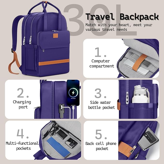 Melalenia Suitcase Sets 6 Piece Hard Shell Carry on Luggage with Spinner Wheels and TSA Lock, Lightweight Travel Backpack for Women, Men, Navy Brown - Image 4