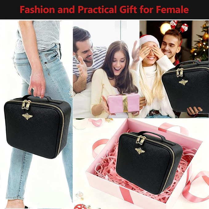 Travel Makeup Bag with Light Up Mirror, Portable Makeup Bag with Led Light Women Waterproof Makeup Travel Case adjustable dividers Rechargeable Vanity Mirror with 3 Color Lights (NO Shoulder Strap) - Image 5