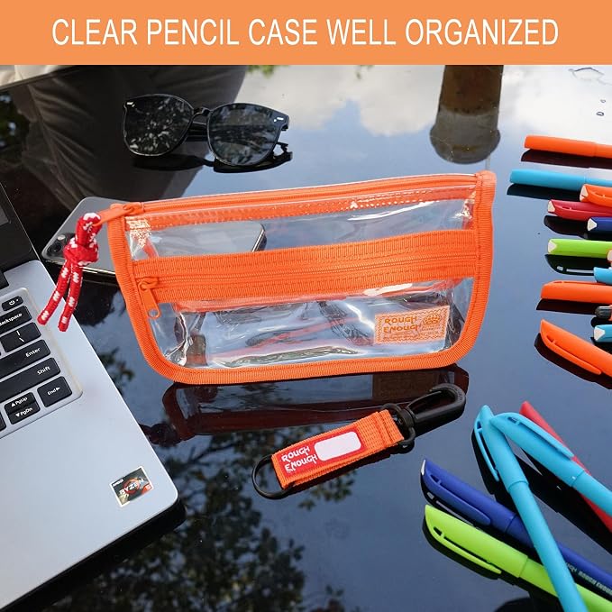 Rough Enough Clear Pencil Pouch Set Small Regular Sizes With YKK Zipper For All Ages Office Stationary Art Supplies Organizer - Image 6