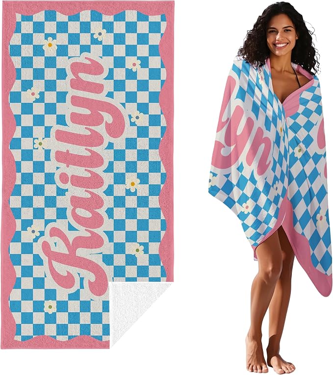 JML Personalized Beach Towel with Name, Custom Flower Beach Towel, Customized Microfiber Pool Towel, Quick Dry & Absorbent Swim Towel for Adult,Mother's Day, Birthday, Summer Holiday,Vacation - Image 3