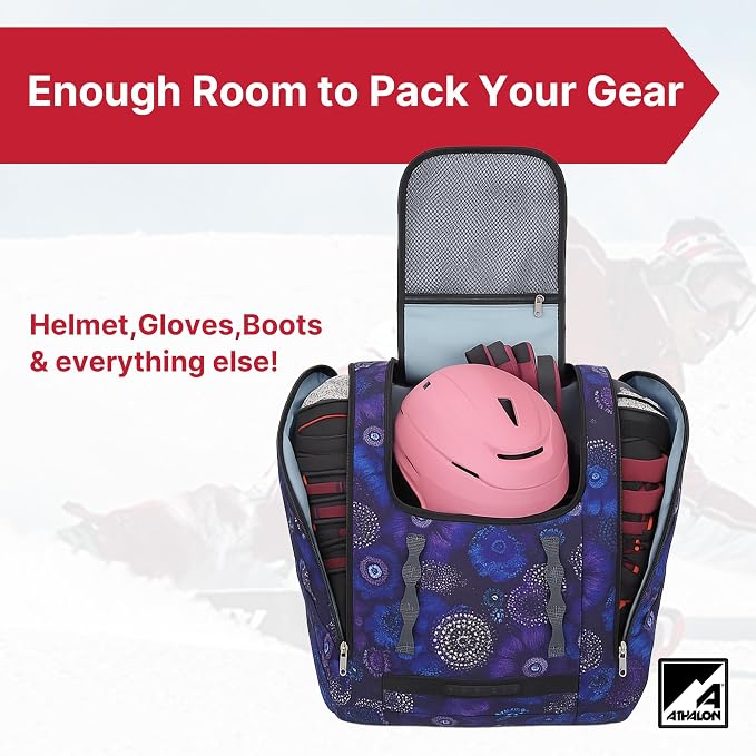 Athalon Everything Ski Boot Bag Gear Pack with Ventilated Boot Compartments, Waterproof Bottom, Hideaway Helmet Sling, 58.5 Liter Capacity - Image 2