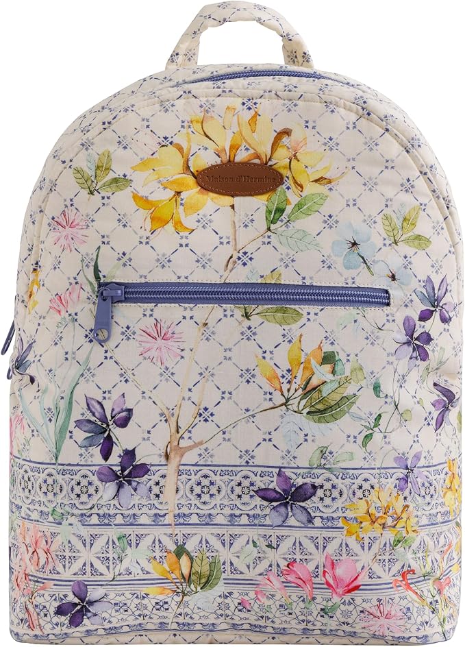 Maison d' Hermine Backpack for Women Men Cotton Shoulder Multipurpose Rucksack with Small Pouch Lightweight Multi Pocket Bag for Travel Work Beach Perfect for Spring Summer (Faience) by MaisondHermine