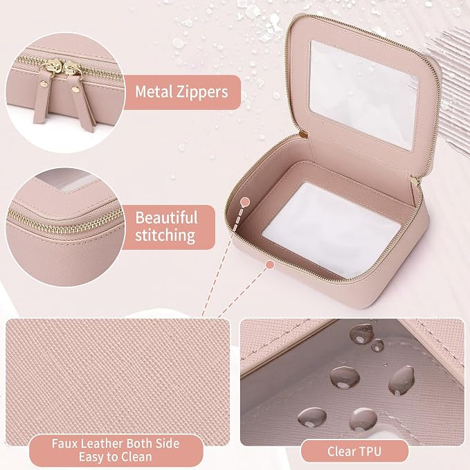 Clear Makeup Bag Set 3 Piece Travel Case for Cosmetics and Toiletries Women's Makeup Organizer and Car Essential with Zipper (Pink, L+M+MINI) - Image 6