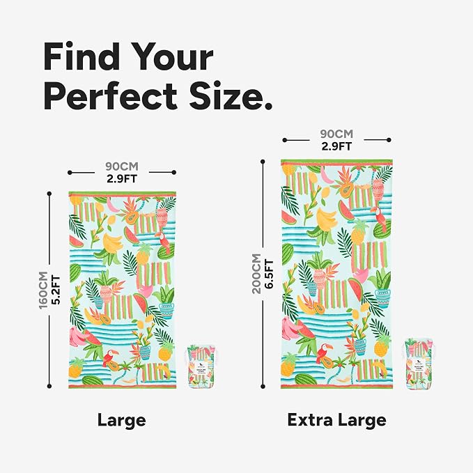 Dock & Bay Beach Towel - Quick Dry, Sand Free - Compact, Lightweight - 100% Recycled - Includes Bag - Tropicana Treat - Extra Large (200x90cm, 78x35) - Image 5