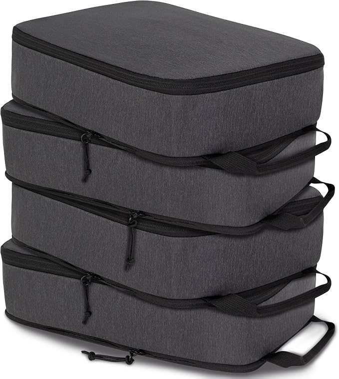 Compression Packing Cubes for Travel Essentials, Expandable Compression Bags Travel Cubes for Packing Suitcase Organizer Bags (Black, 4 pcs) by CALACH
