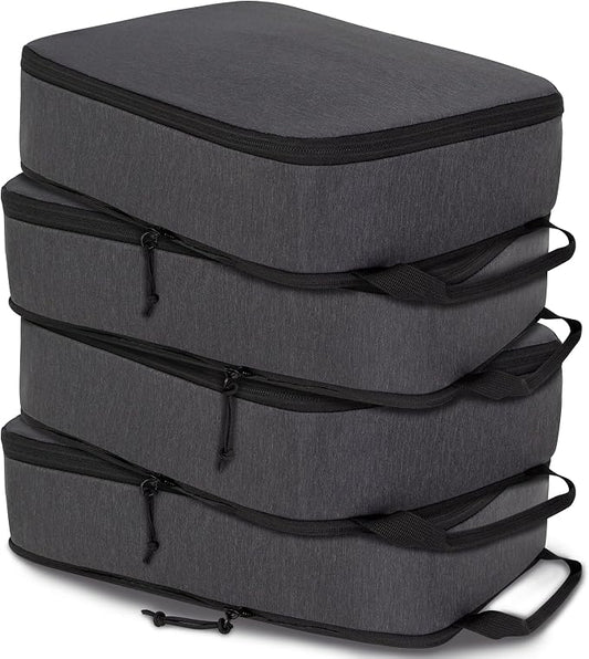 Compression Packing Cubes for Travel Essentials, Expandable Compression Bags Travel Cubes for Packing Suitcase Organizer Bags (Black, 4 pcs) by CALACH