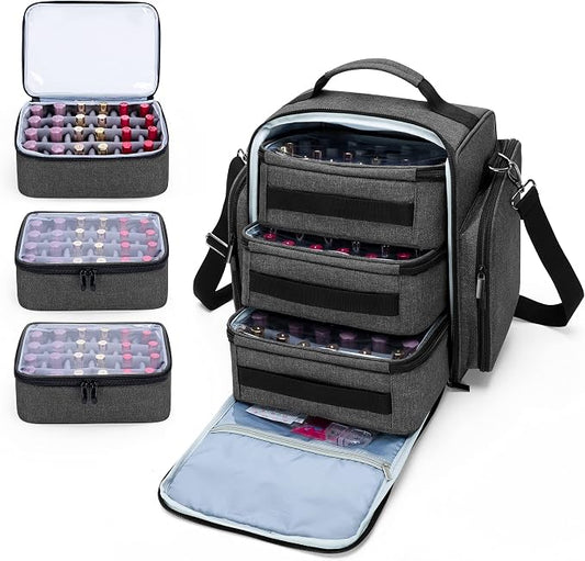BAFASO Nail Polish Organizer Holds 72 Bottles (15ml - 0.5 fl.oz), Black | Large Nail Polish Case with 3 Removable Pouches and Multiple Storage Sections, Patented Design. by BAFASO