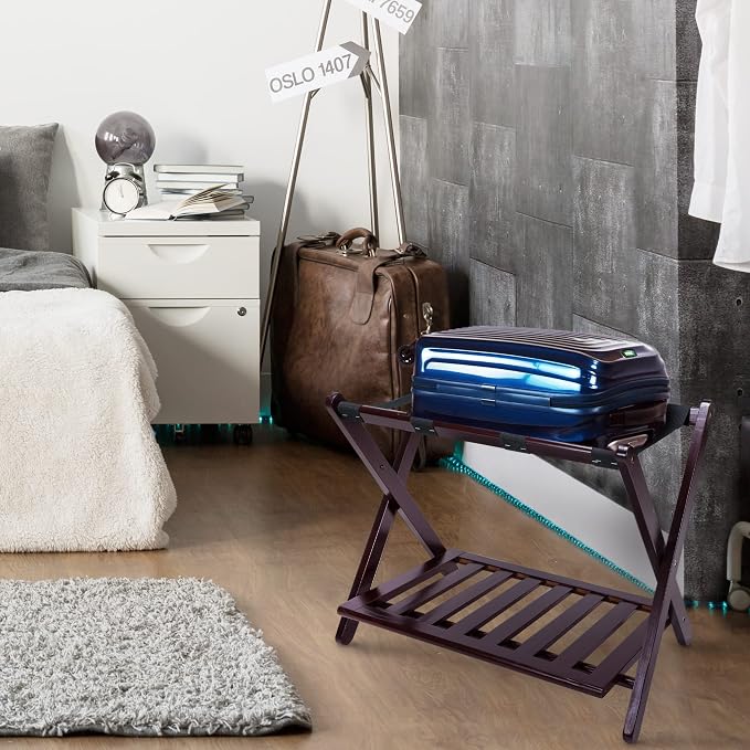 Casual Home Luggage Rack with Shelf, Espresso - Image 6
