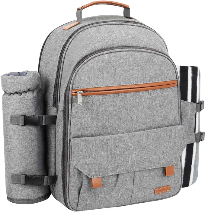 Sunflora Picnic Backpack for 4 Person Set Pack with Insulated Waterproof Pouch for Family Outdoor Camping (Gray) by Sunflora
